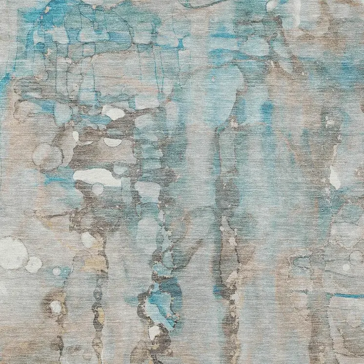 9' X 12' Teal Blue And Ivory Abstract Washable Indoor Outdoor Area Rug