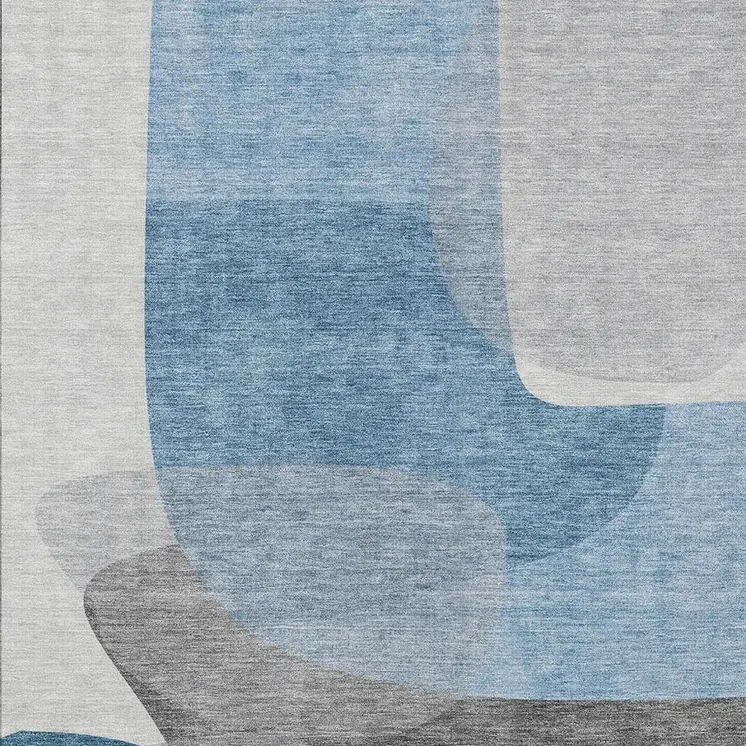 5' X 8' Denim Blue And Gray Abstract Washable Indoor Outdoor Area Rug
