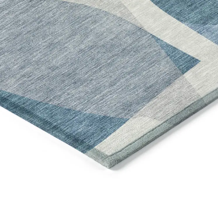 8' Denim Blue And Gray Round Abstract Washable Indoor Outdoor Area Rug