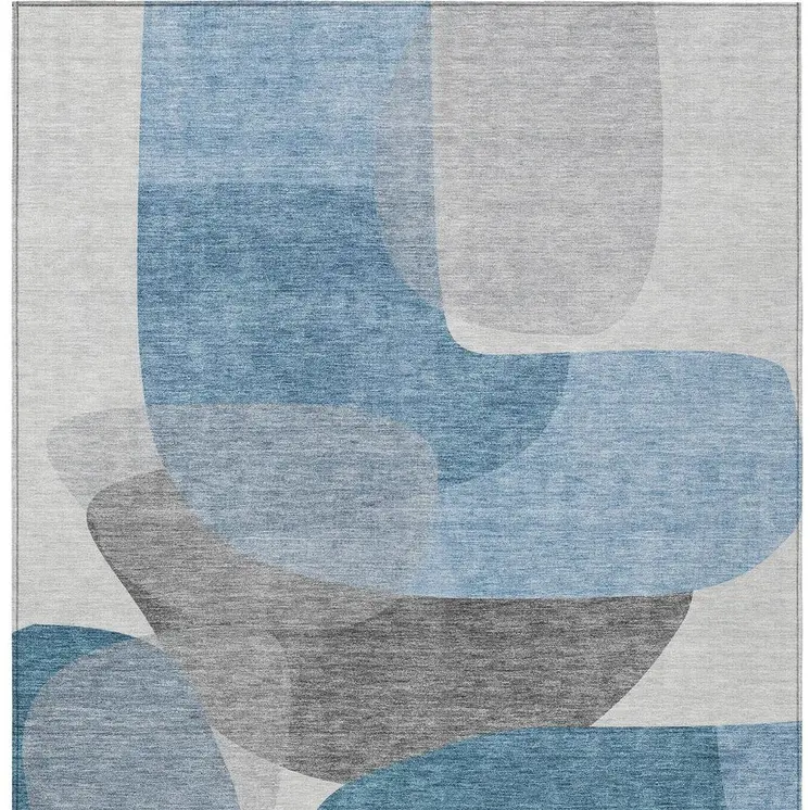 10' X 14' Denim Blue And Gray Abstract Washable Indoor Outdoor Area Rug