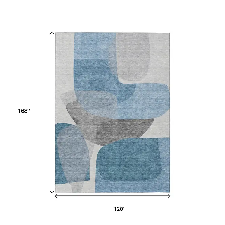 10' X 14' Denim Blue And Gray Abstract Washable Indoor Outdoor Area Rug
