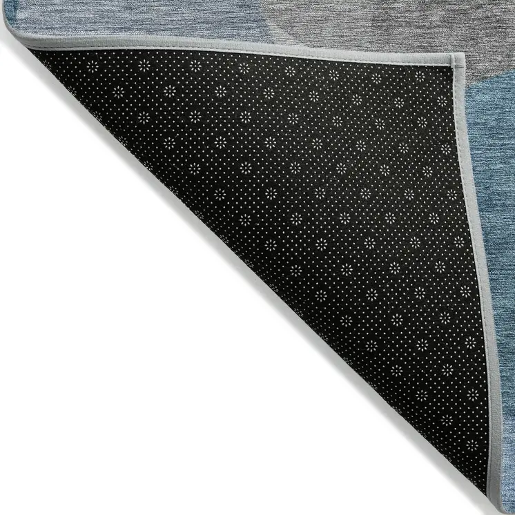 10' X 14' Denim Blue And Gray Abstract Washable Indoor Outdoor Area Rug