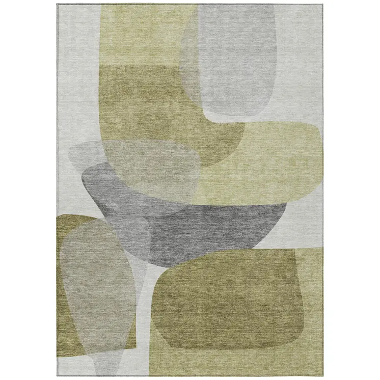 5' X 8' Fern Green And Gray Abstract Washable Indoor Outdoor Area Rug