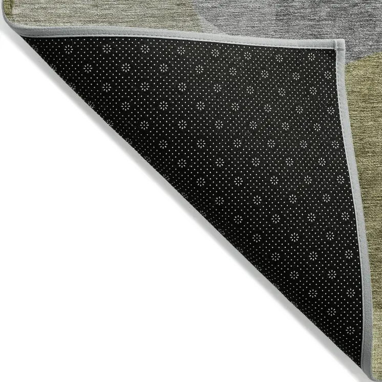 5' X 8' Fern Green And Gray Abstract Washable Indoor Outdoor Area Rug