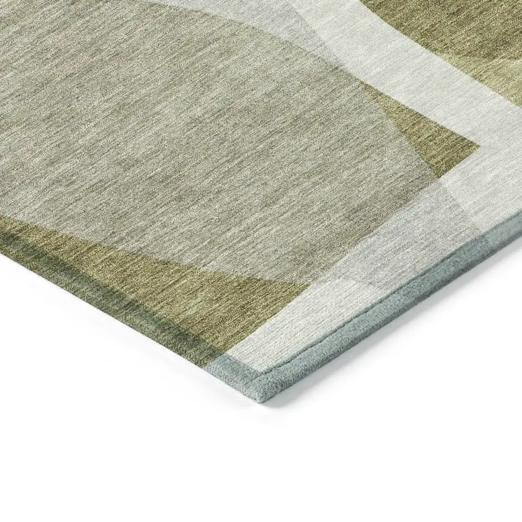 5' X 8' Fern Green And Gray Abstract Washable Indoor Outdoor Area Rug