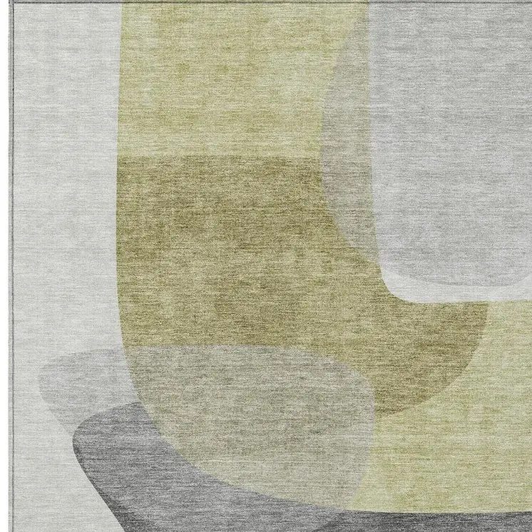 5' X 8' Fern Green And Gray Abstract Washable Indoor Outdoor Area Rug