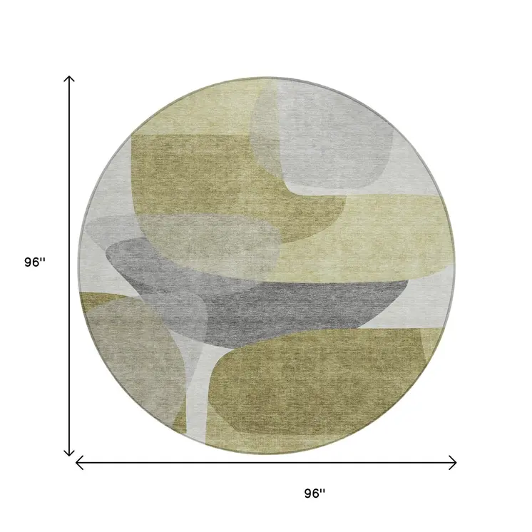8' Fern Green And Gray Round Abstract Washable Indoor Outdoor Area Rug