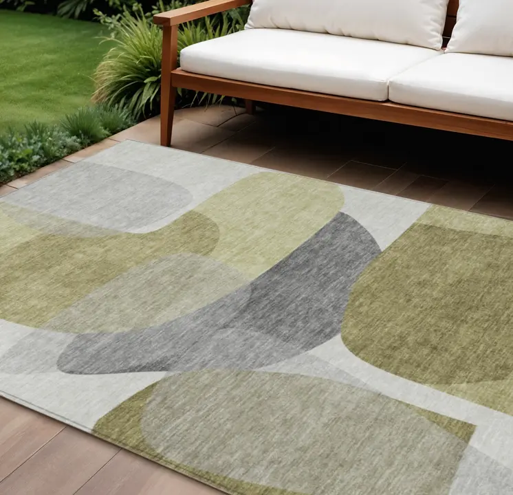 8' X 10' Fern Green And Gray Abstract Washable Indoor Outdoor Area Rug