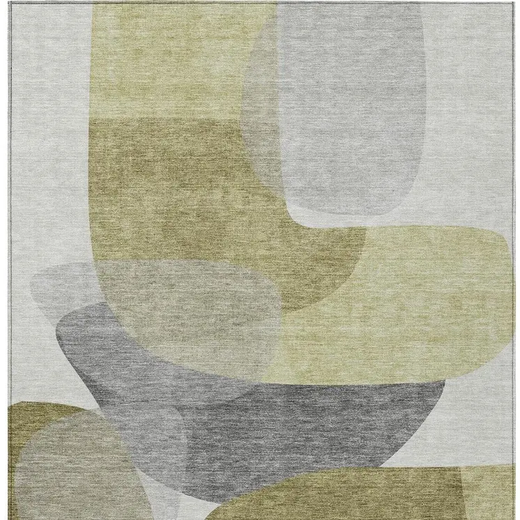 8' X 10' Fern Green And Gray Abstract Washable Indoor Outdoor Area Rug