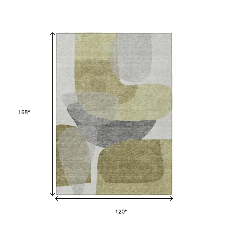 10' X 14' Fern Green And Gray Abstract Washable Indoor Outdoor Area Rug
