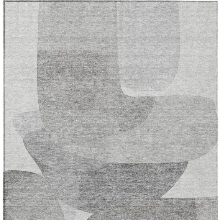 5' X 8' Linen And Gray Abstract Washable Indoor Outdoor Area Rug