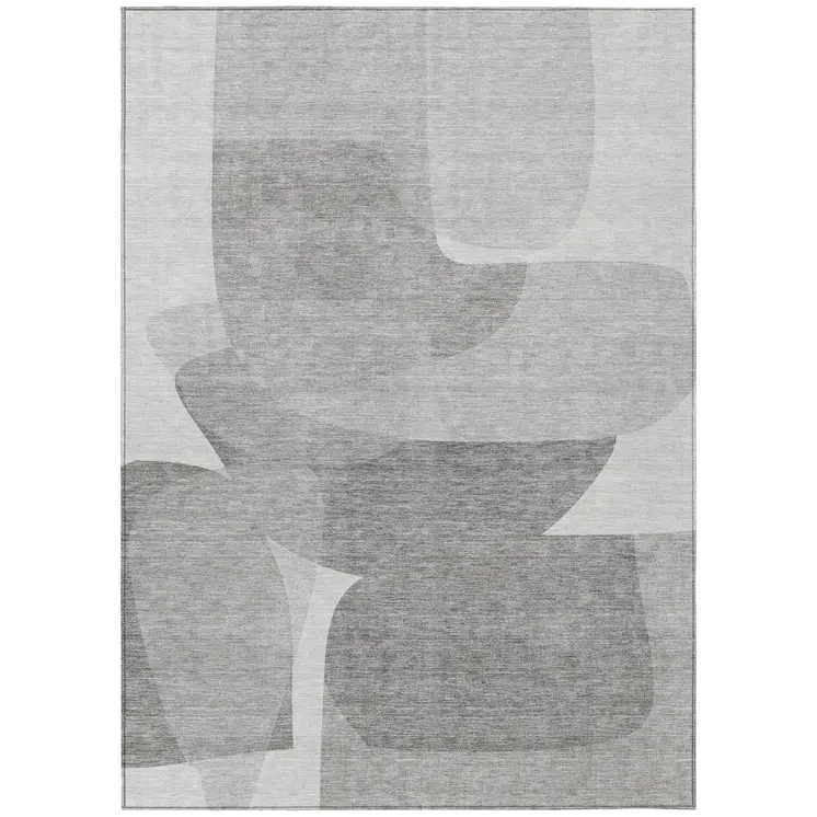 5' X 8' Linen And Gray Abstract Washable Indoor Outdoor Area Rug