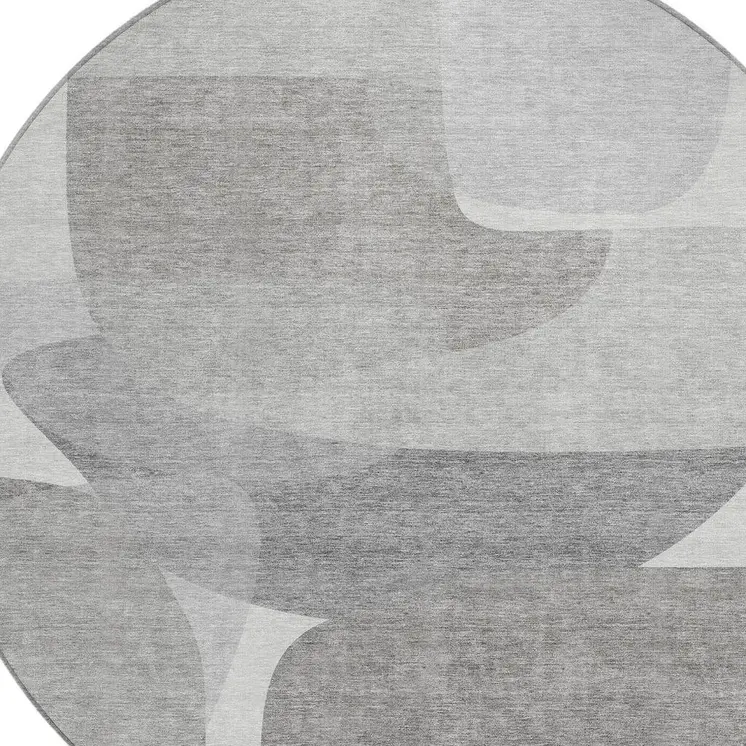 8' Linen And Gray Round Abstract Washable Indoor Outdoor Area Rug
