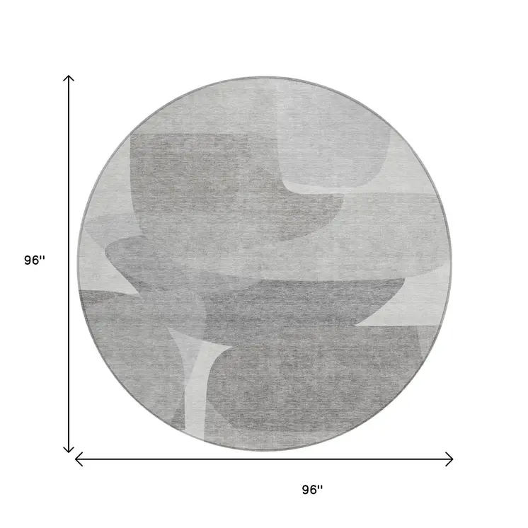 8' Linen And Gray Round Abstract Washable Indoor Outdoor Area Rug