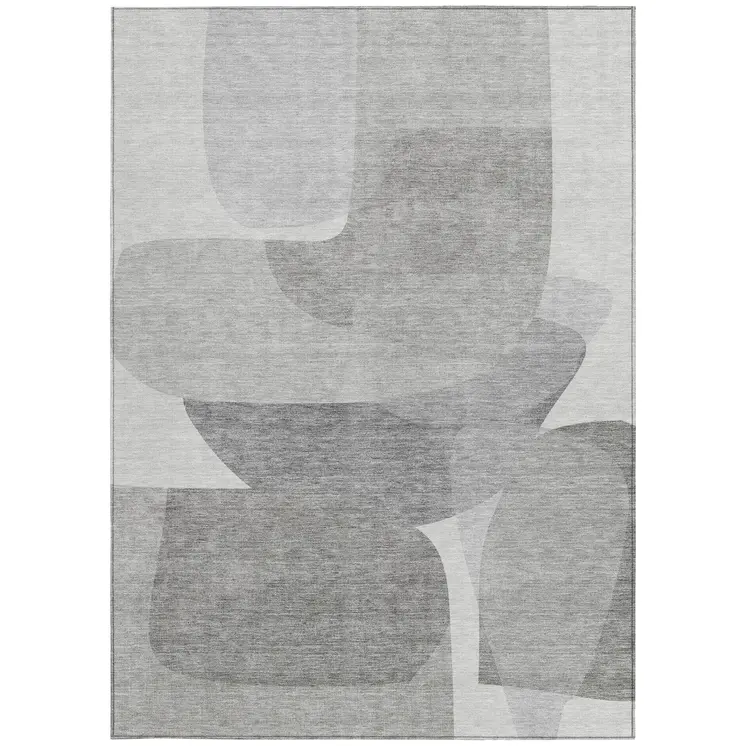10' X 14' Linen And Gray Abstract Washable Indoor Outdoor Area Rug