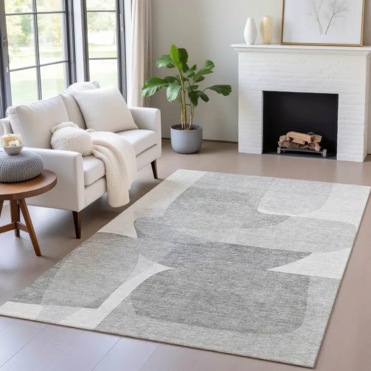 10' X 14' Linen And Gray Abstract Washable Indoor Outdoor Area Rug