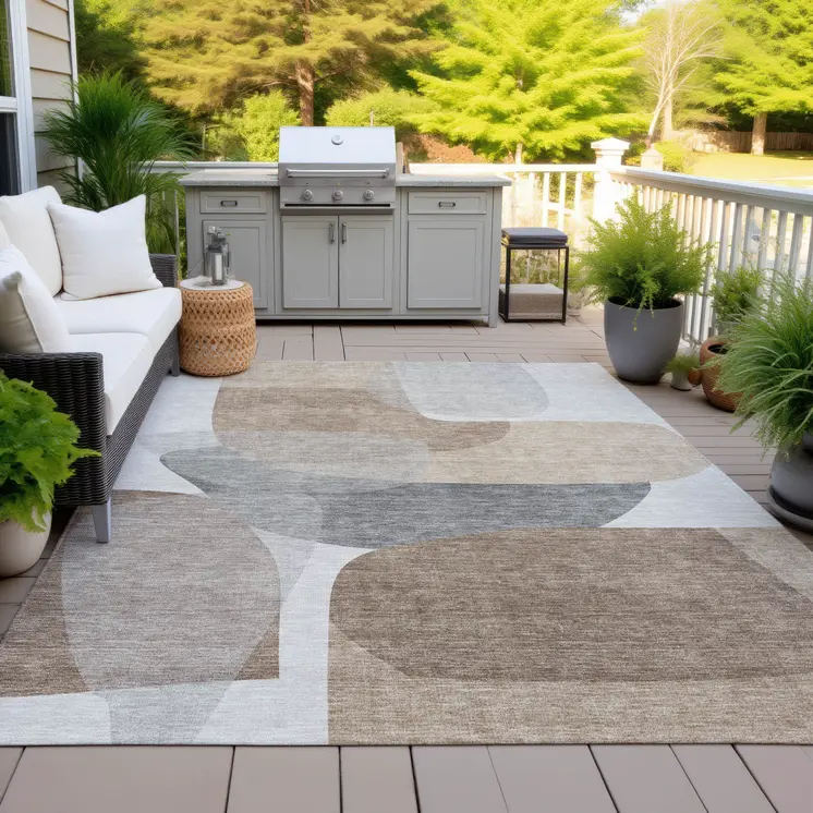 3' X 5' Brown And Gray Abstract Washable Indoor Outdoor Area Rug
