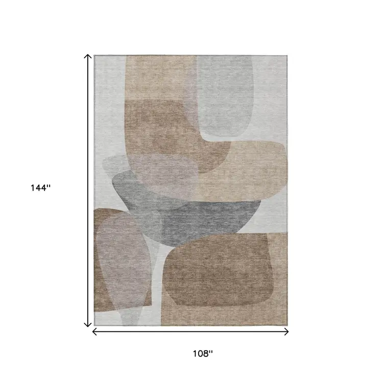 9' X 12' Brown And Gray Abstract Washable Indoor Outdoor Area Rug