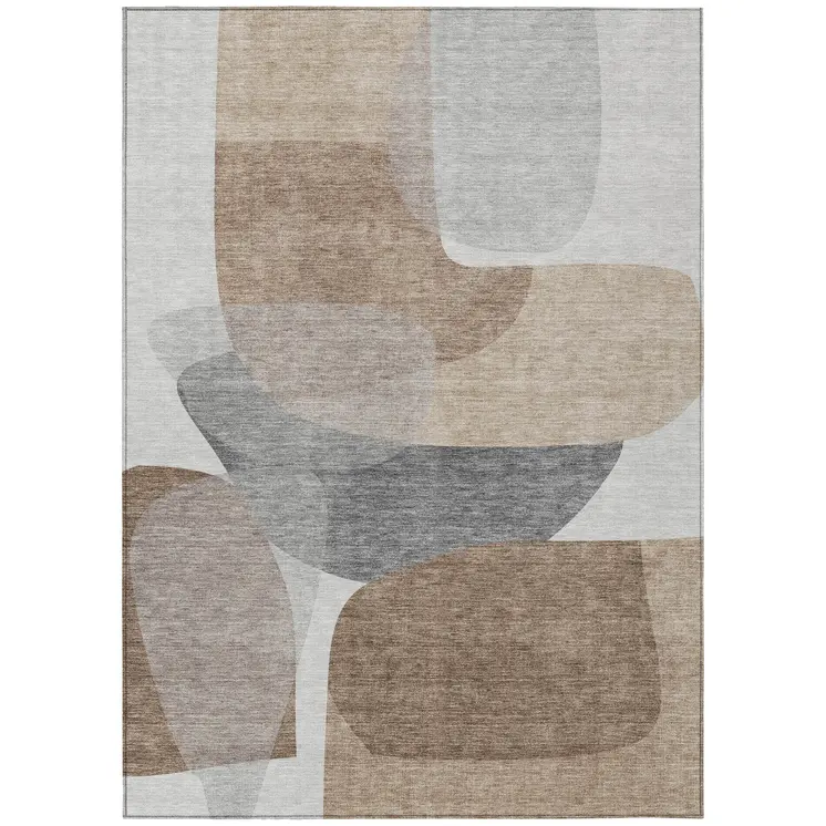 9' X 12' Brown And Gray Abstract Washable Indoor Outdoor Area Rug