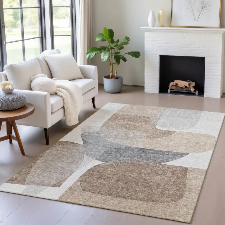 10' X 14' Brown And Gray Abstract Washable Indoor Outdoor Area Rug