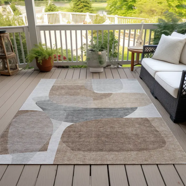 10' X 14' Brown And Gray Abstract Washable Indoor Outdoor Area Rug