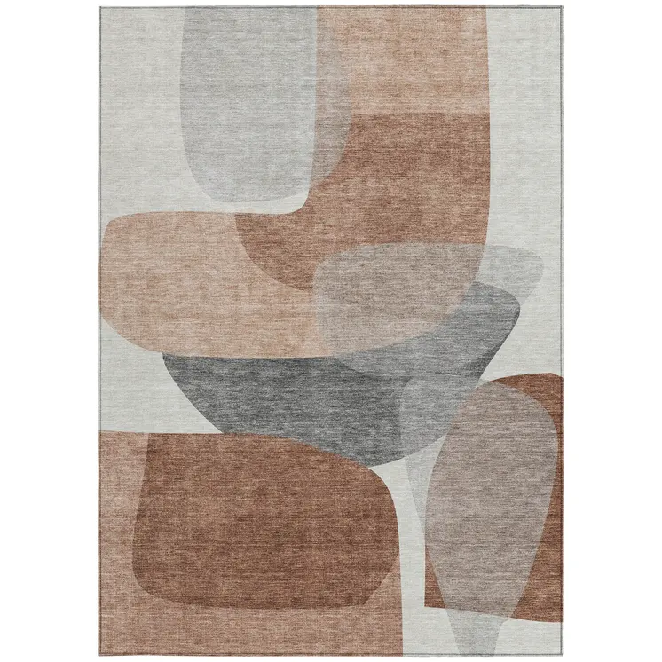 3' X 5' Rust And Gray Abstract Washable Indoor Outdoor Area Rug