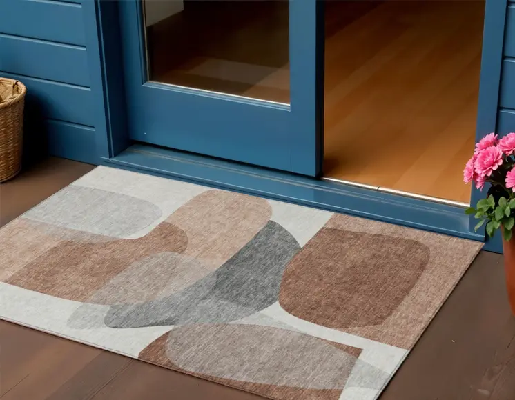 3' X 5' Rust And Gray Abstract Washable Indoor Outdoor Area Rug