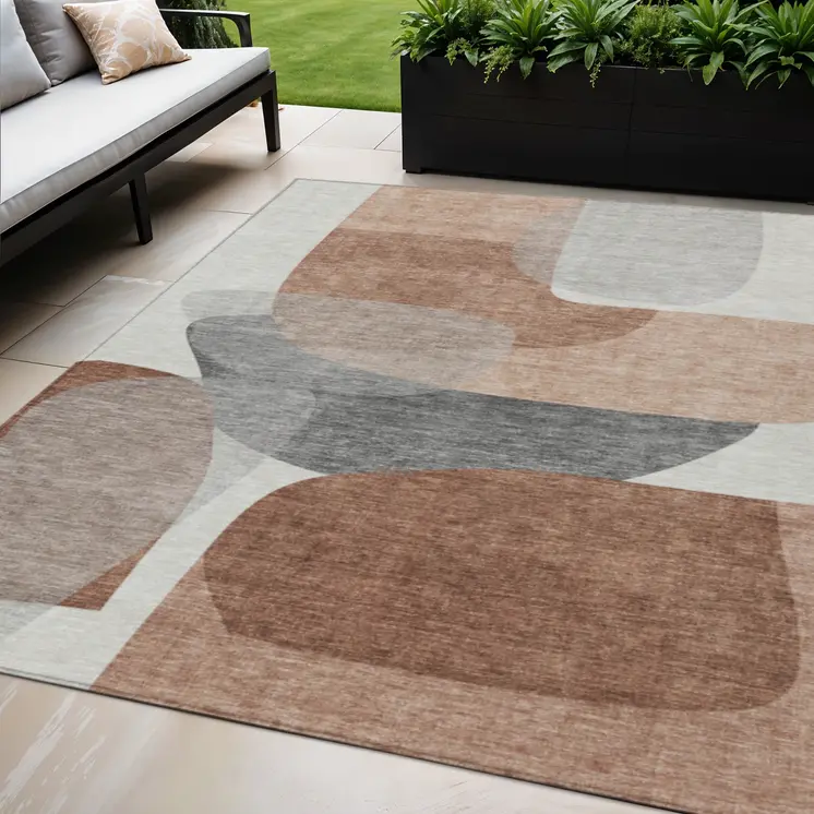 5' X 8' Rust And Gray Abstract Washable Indoor Outdoor Area Rug