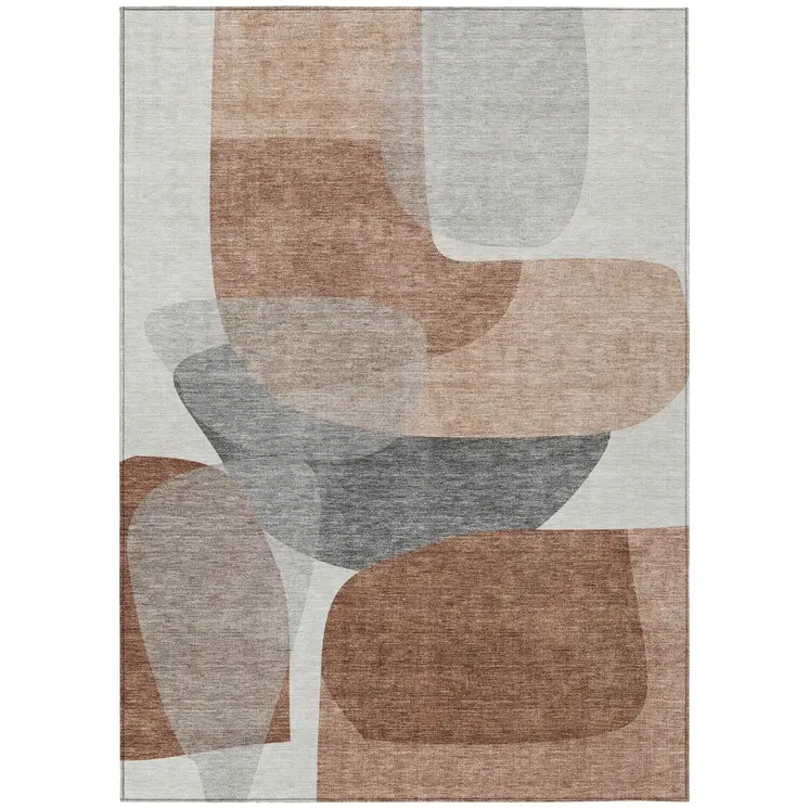 5' X 8' Rust And Gray Abstract Washable Indoor Outdoor Area Rug