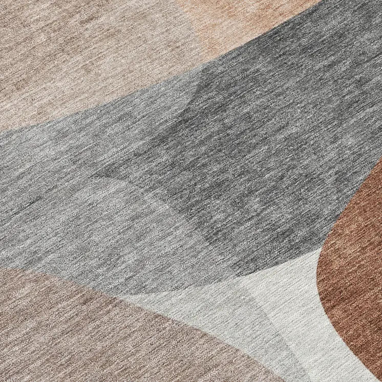 8' Rust And Gray Round Abstract Washable Indoor Outdoor Area Rug