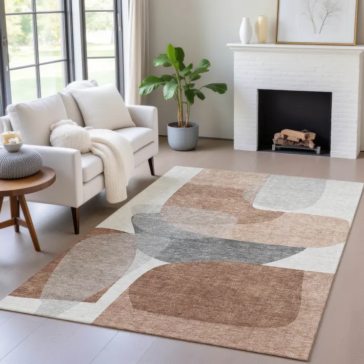 8' X 10' Rust And Gray Abstract Washable Indoor Outdoor Area Rug