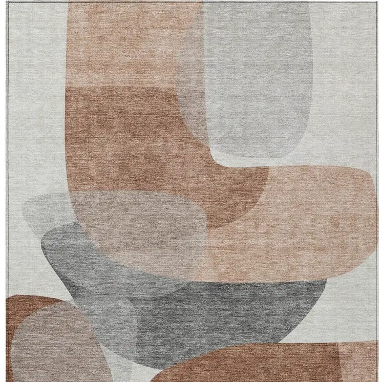 10' X 14' Rust And Gray Abstract Washable Indoor Outdoor Area Rug