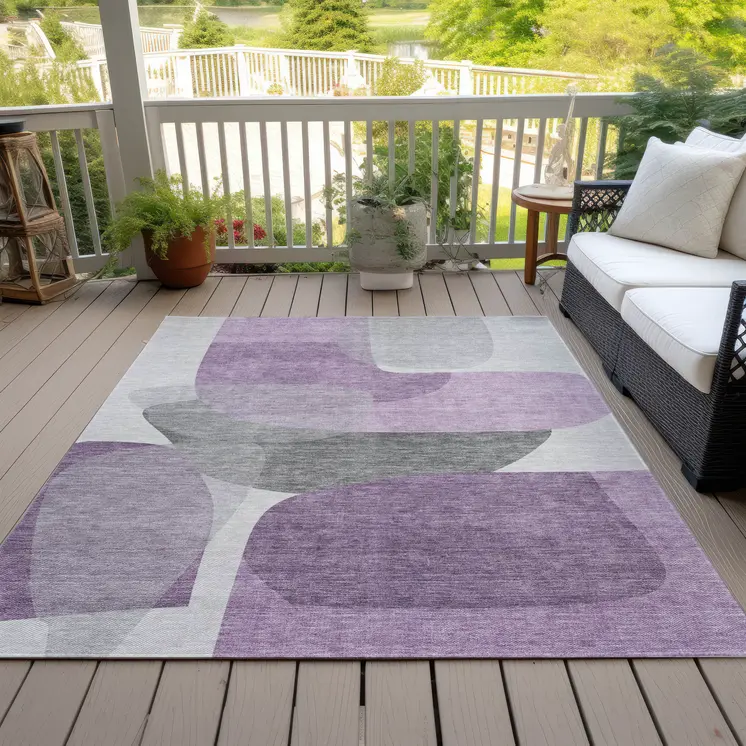 3' X 5' Purple And Gray Abstract Washable Indoor Outdoor Area Rug