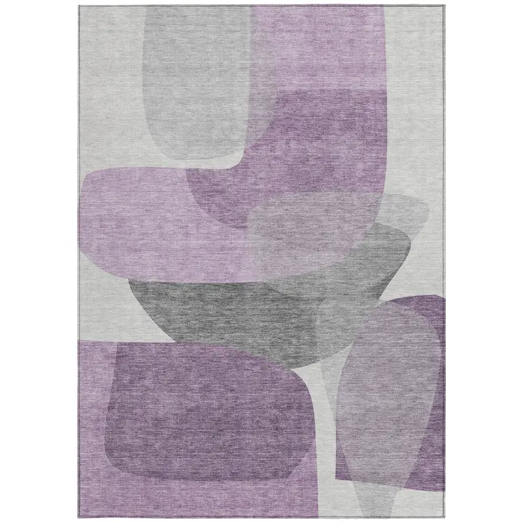 8' X 10' Purple And Gray Abstract Washable Indoor Outdoor Area Rug