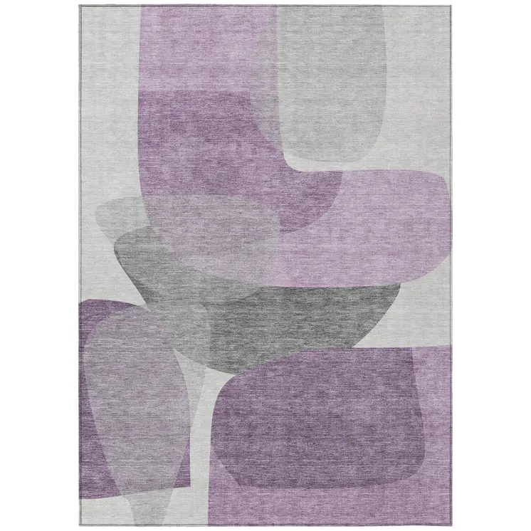 8' X 10' Purple And Gray Abstract Washable Indoor Outdoor Area Rug