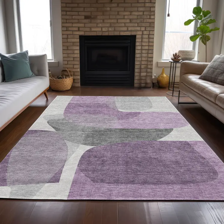 8' X 10' Purple And Gray Abstract Washable Indoor Outdoor Area Rug