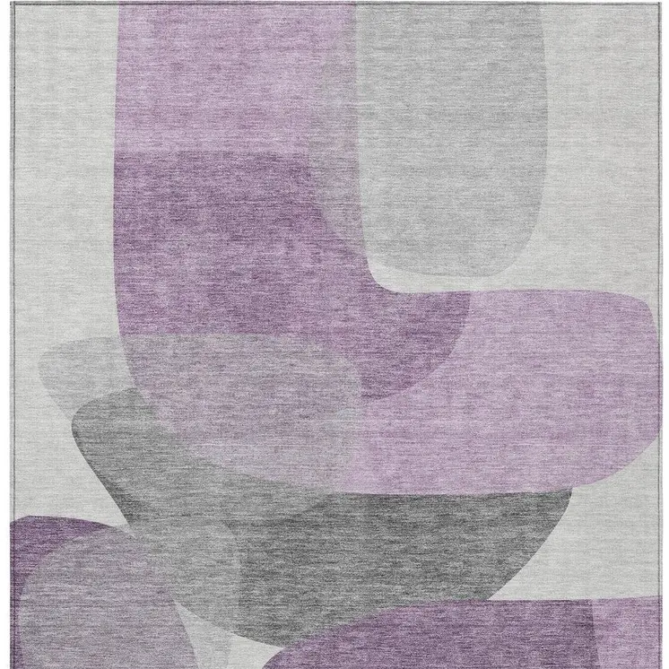 10' X 14' Purple And Gray Abstract Washable Indoor Outdoor Area Rug