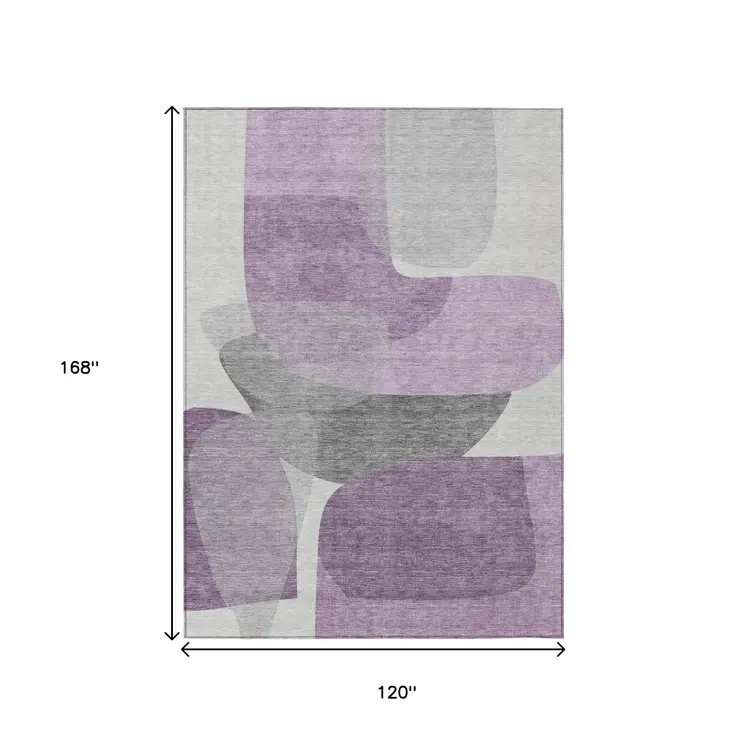 10' X 14' Purple And Gray Abstract Washable Indoor Outdoor Area Rug