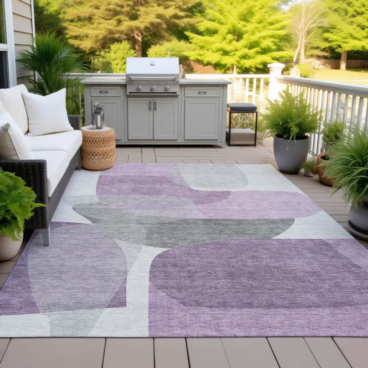 10' X 14' Purple And Gray Abstract Washable Indoor Outdoor Area Rug
