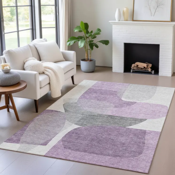 10' X 14' Purple And Gray Abstract Washable Indoor Outdoor Area Rug