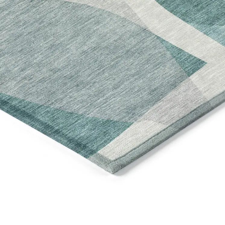3' X 5' Teal Blue And Gray Abstract Washable Indoor Outdoor Area Rug