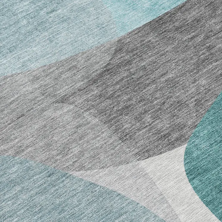 8' Teal Blue And Gray Round Abstract Washable Indoor Outdoor Area Rug