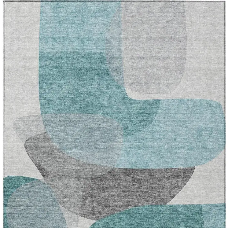 10' X 14' Teal Blue And Gray Abstract Washable Indoor Outdoor Area Rug