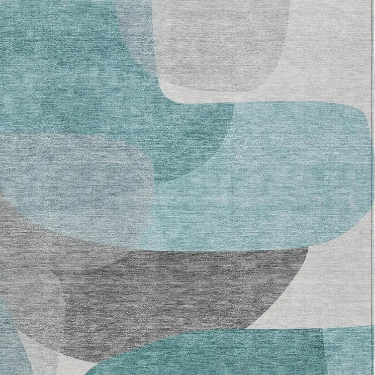 10' X 14' Teal Blue And Gray Abstract Washable Indoor Outdoor Area Rug