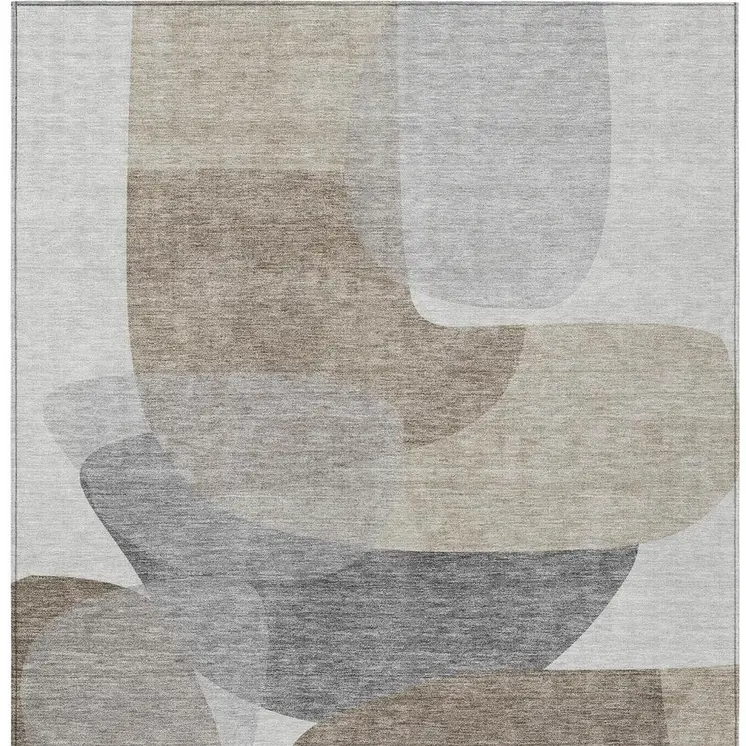 3' X 5' Taupe And Gray Abstract Washable Indoor Outdoor Area Rug