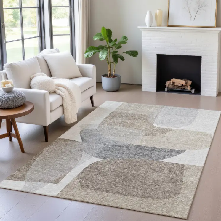3' X 5' Taupe And Gray Abstract Washable Indoor Outdoor Area Rug