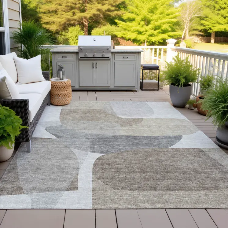 5' X 8' Taupe And Gray Abstract Washable Indoor Outdoor Area Rug
