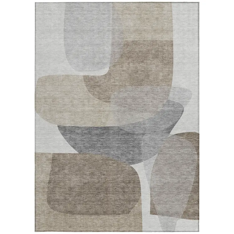5' X 8' Taupe And Gray Abstract Washable Indoor Outdoor Area Rug