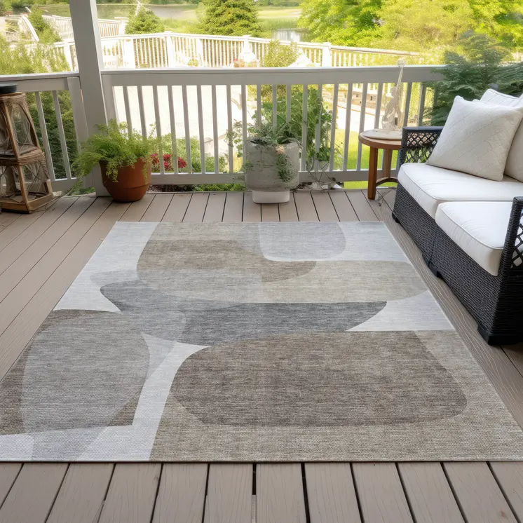 5' X 8' Taupe And Gray Abstract Washable Indoor Outdoor Area Rug