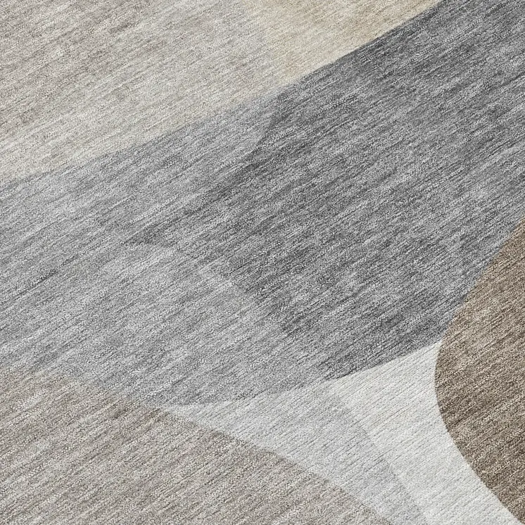 8' Taupe And Gray Round Abstract Washable Indoor Outdoor Area Rug